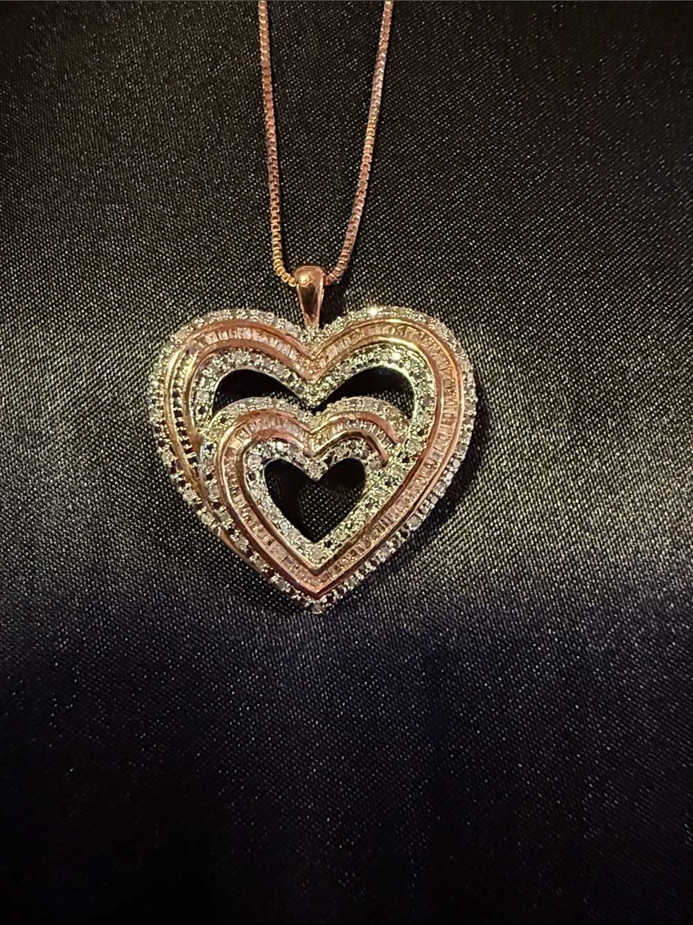 Rose Gold and Silver Triple Heart Pendant Necklace